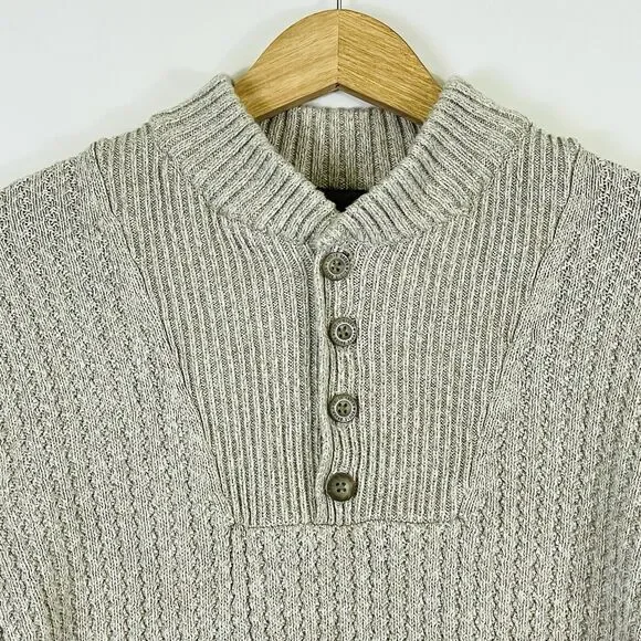 Eddie Bauer Beige Cotton Knit‎ Henley Collar Knit Sweater Men's Large Tall - Picture 2 of 6